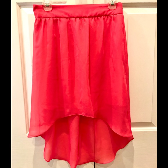 Maurices hot pink coral chiffon high low flowy midi neon skirt fluorescent - Picture 3 of 3